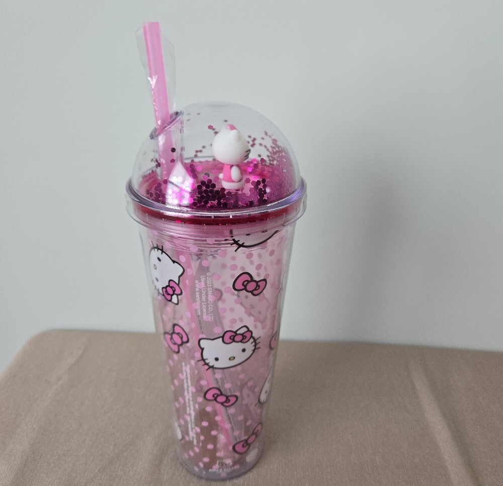 Hello Kitty Pink Glitter Dome Tumbler – 24oz Polka Dot Cup with Straw - Picture 5 of 7